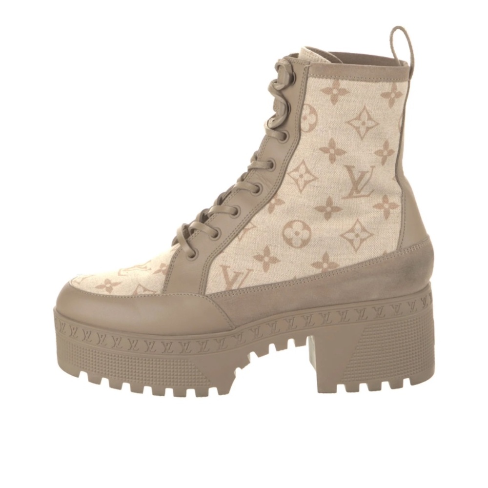 Louis Vuitton Canvas Mid-Calf Combat Boots